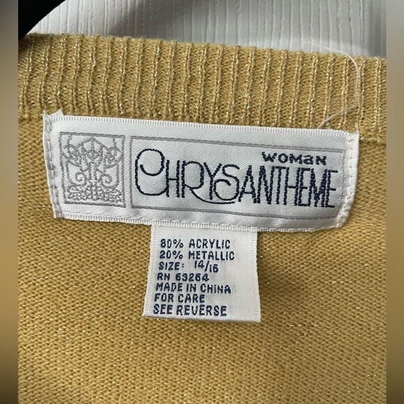 Vintage Chrysantheme Woman Metallic Gold Women’s Cardigan Sweater 14/16 - Picture 6 of 8